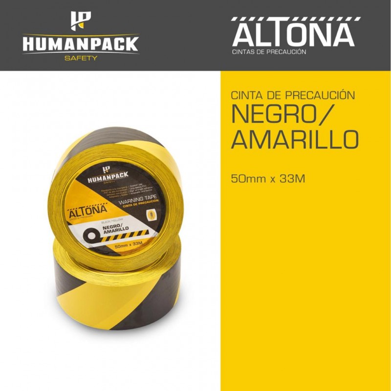 Cinta Demarcacion Negro/Amarillo 33Mtrs x50mm Adhesivo HumanPack Altona