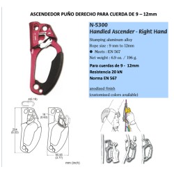 Puño Ascendedor Derecho Aluminio Cuerda 9-12mm N 5300 YOKE